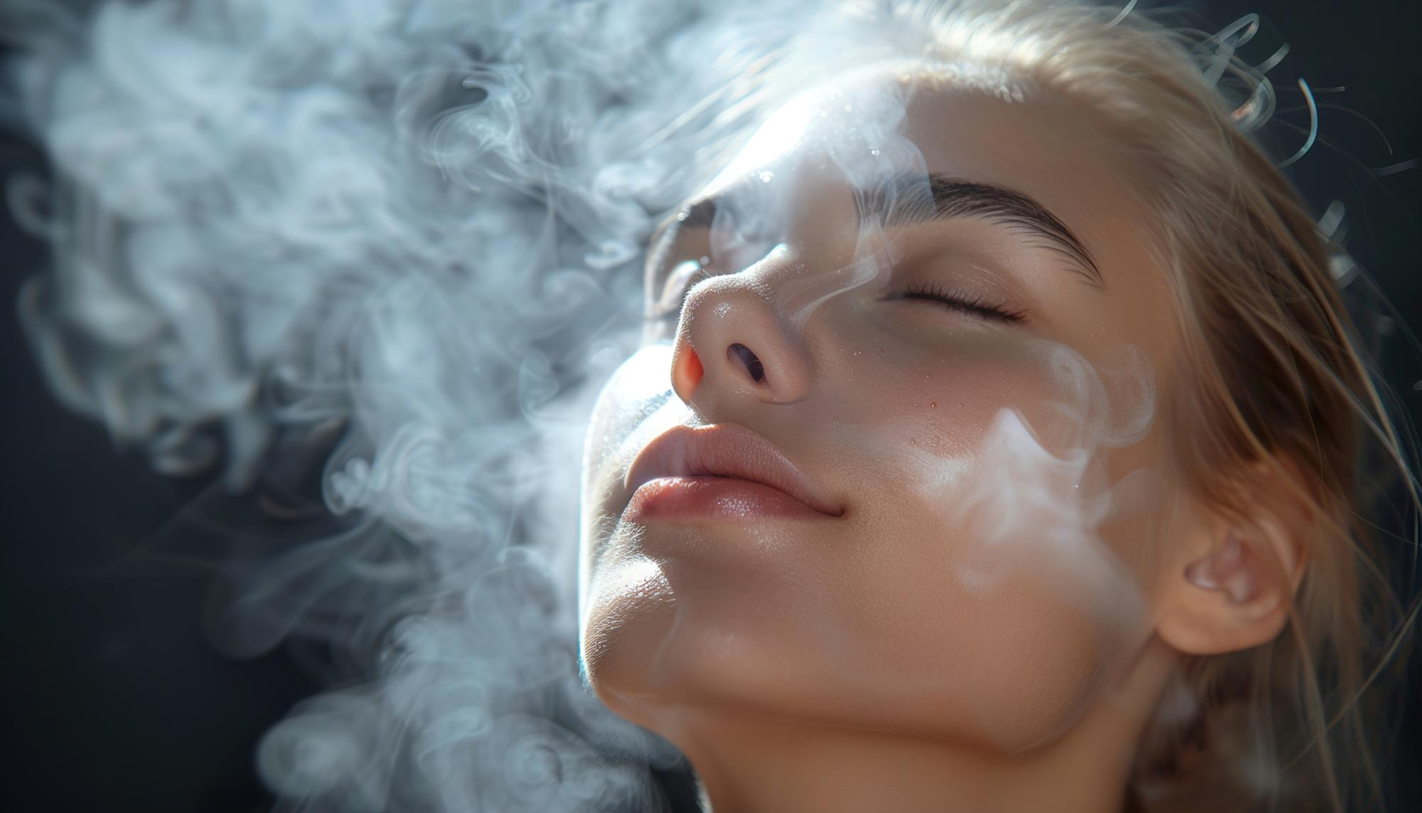 Mujer con vapor en la cara
